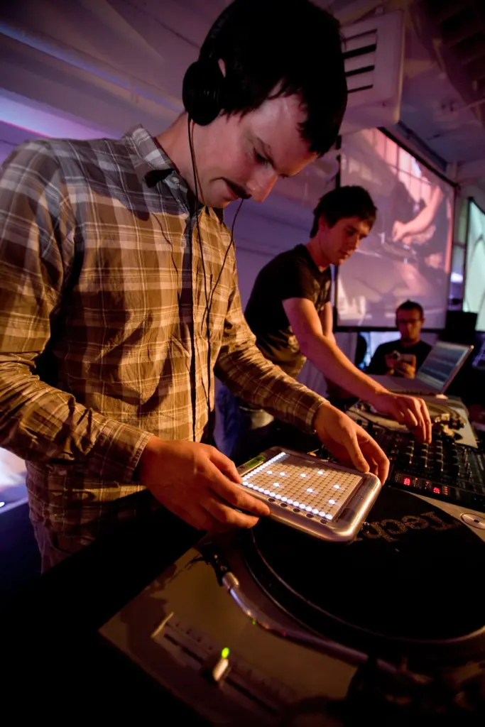 Guests experimenting with the Yamaha TENORI-ON at the launch