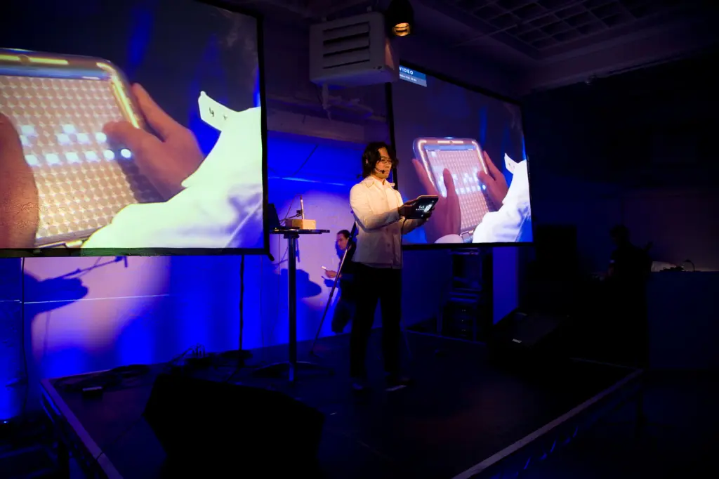 Peter Peck presenting the Yamaha TENORI-ON