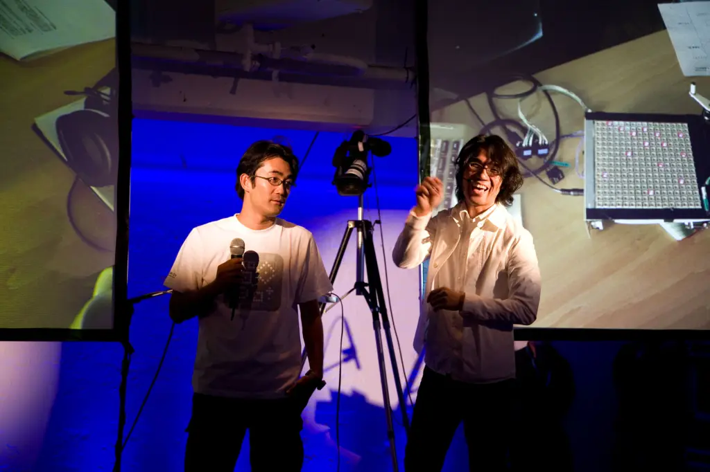 Toshio Iwai and Peter Peck presenting the Yamaha TENORI-ON